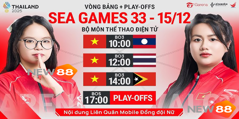New88 SEA Games 33: Tuyển Nữ Việt Nam Liên Quân Mobile Thắng Đậm Thái Lan 4 New88 SEA Games 33: Tuyển Nữ Việt Nam Liên Quân Mobile Thắng Đậm Thái Lan